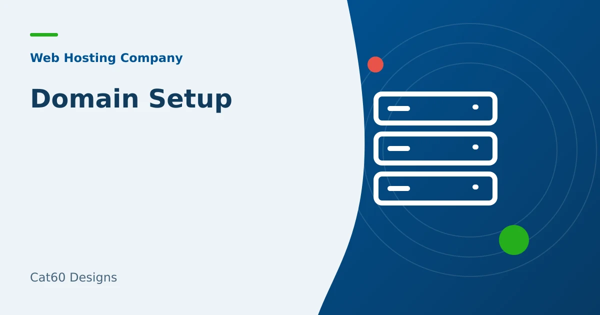 A business domain setup plan showing account ownership, renewal, and DNS connections.